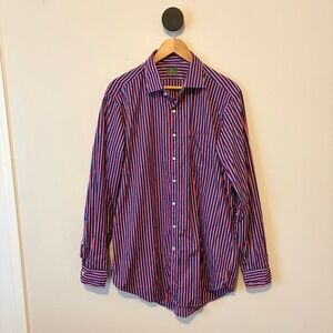 Sid Mashburn Red White Blue Stripe Button Front Shirt Cotton Large